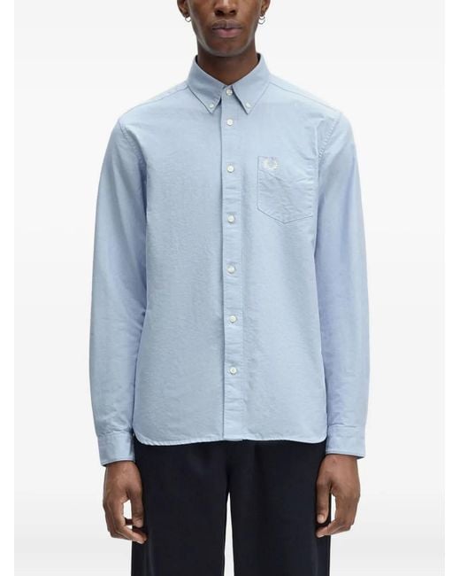 Fred Perry Blue Logo-Embroidered Button-Down Shirt for men