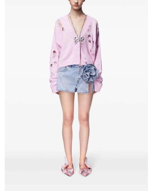 Area Blue Floral-Appliqué Denim Shorts