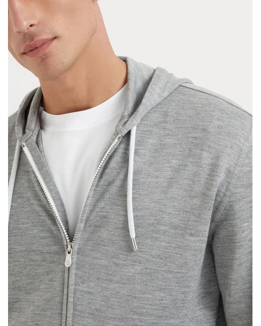 Brunello Cucinelli Gray Silk And Cashmere Hoodie for men