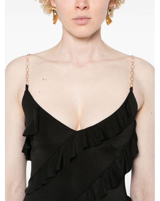 Nissa Black Side-slit Ruffled Maxi Dress
