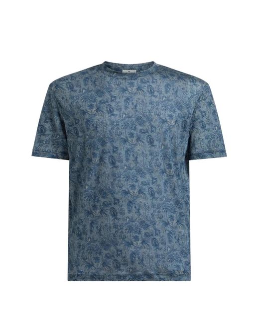 Etro Blue T-Shirt Avec Motif Floral for men