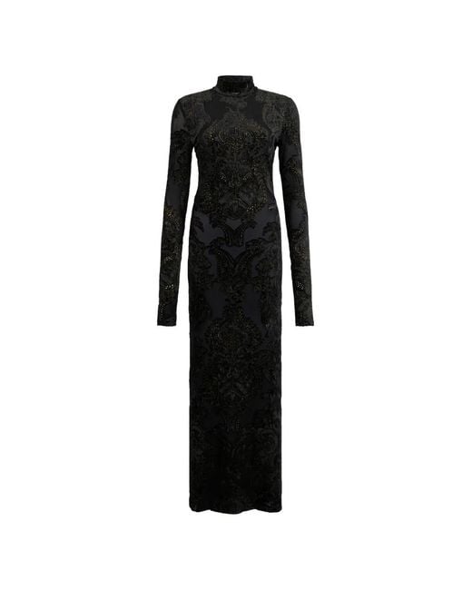 Roberto Cavalli Black Ornamental-Print Mock-Neck Dress