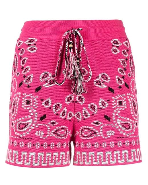 Alanui Pink Patterned Short Bandana With Drawstring Tassels
