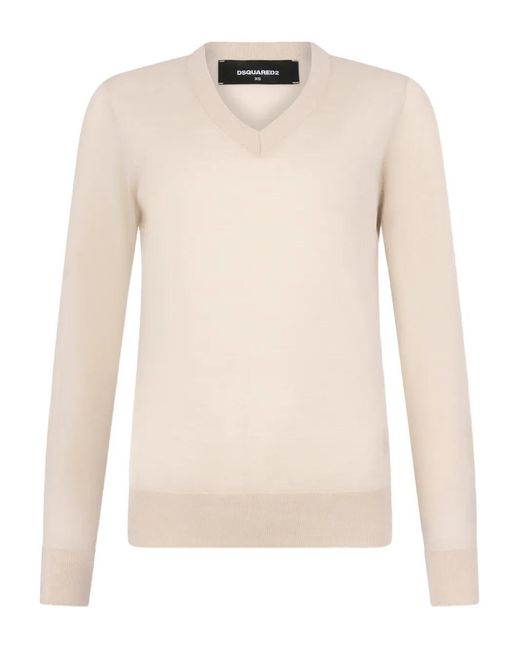 DSquared² Natural Upside Down V-Neck Pullover Sweater