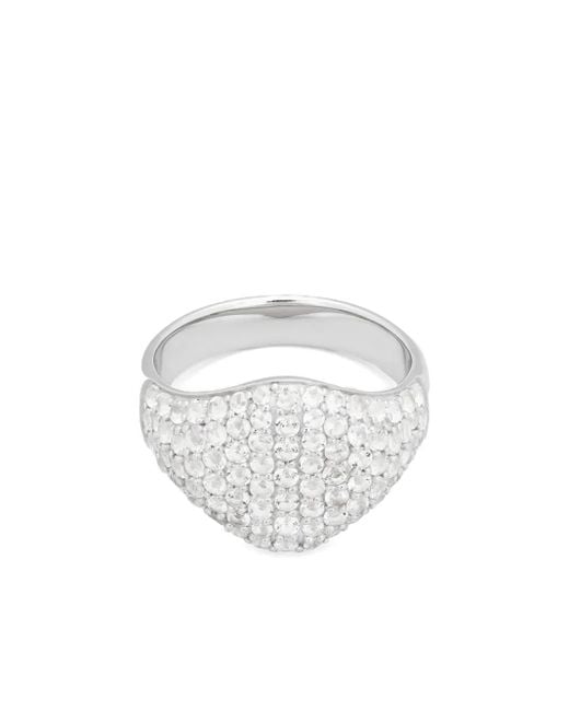 Tom Wood White Crystal-Embellished Sterling Silver Signet Ring