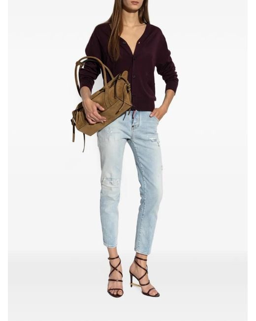DSquared² Purple V-Neck Patch-Pocket Cardigan