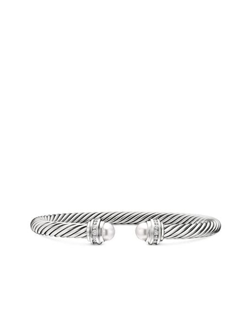David Yurman White Sterling Classic Cable Diamond Bracelet (5Mm)