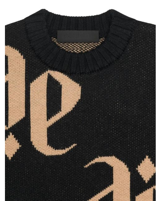 PLACE OF ELMS Black Monolink-Jacquard Crew-Neck Sweater for men