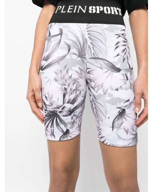 Philipp Plein Black Logo-Waistband Floral-Print Shorts