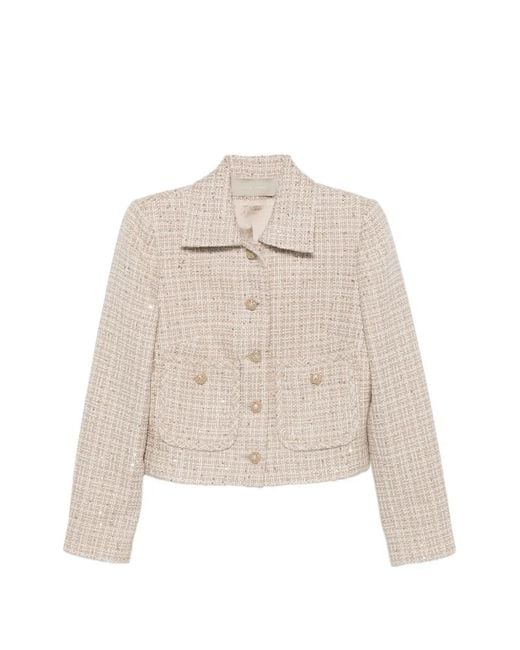 Elie Saab Natural Buttoned Tweed Jacket