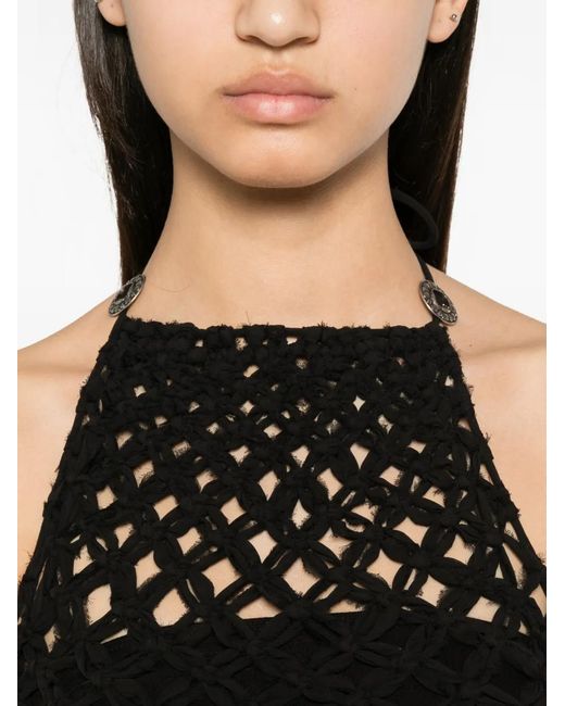 Pinko Black Macramé-Knit Top