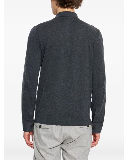 Eleventy Blue Long-Sleeve Polo Shirt for men