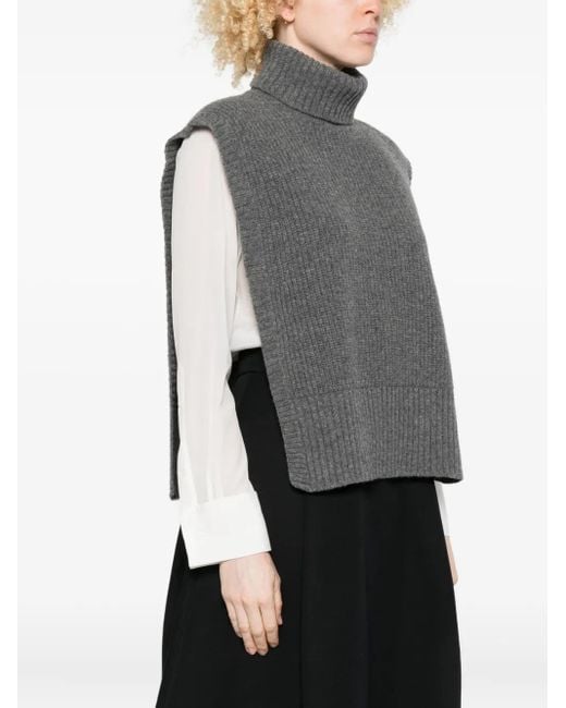 DAVANTINO Gray Turtleneck Sleeveless Wool Sweater