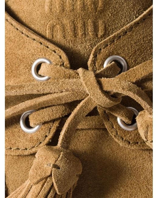 Miu Miu Brown Beaded Tassel Deck Mules