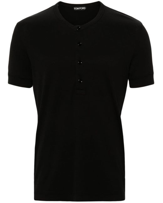 Tom Ford Black Buttoned Ribbed-knit T-shirt for men