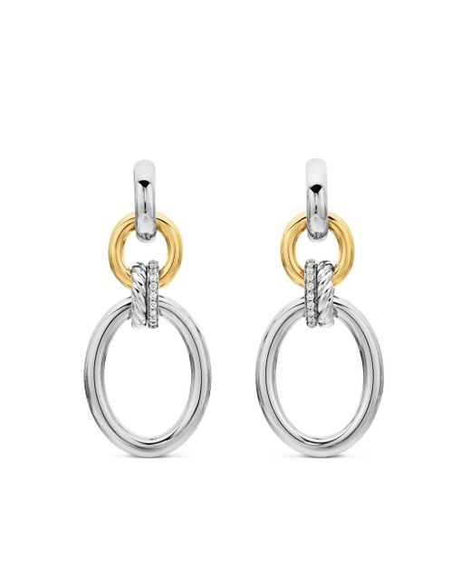 David Yurman Metallic 18Kt And Sterling Dy Mercer Circular Diamond Drop Earrings (50Mm)