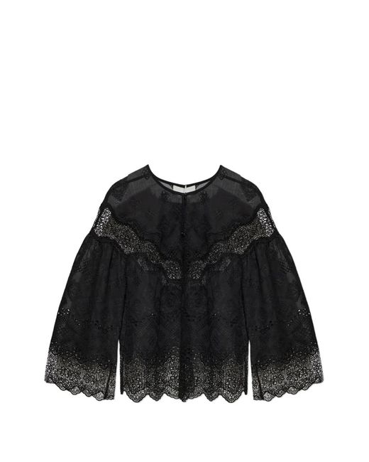 Munthe Black Valiance Lace-Panelled Embroidered Blouse
