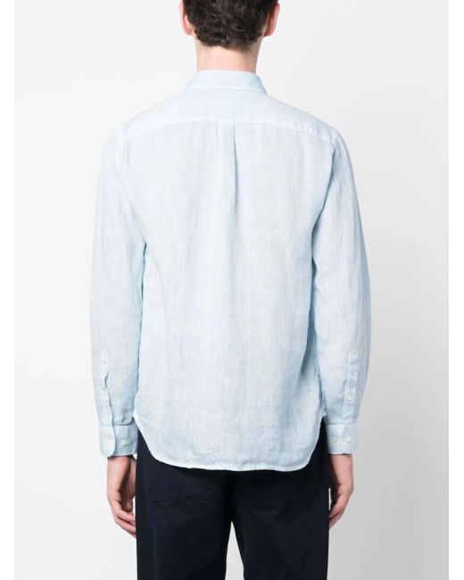 120% Lino Blue Button-Up Linen Shirt for men