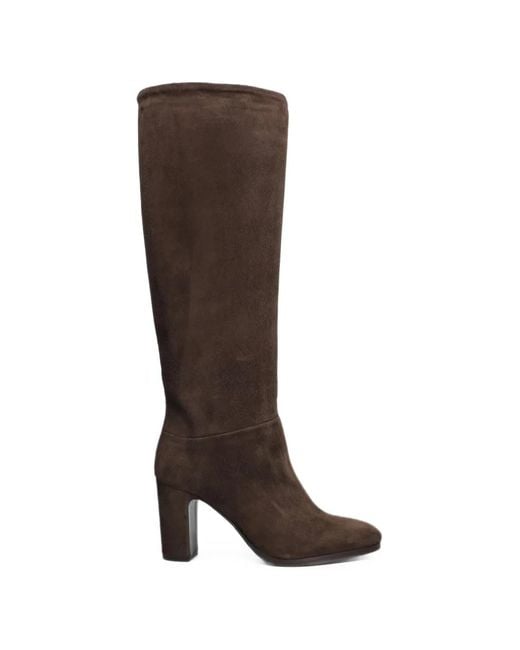 Julie Dee Brown Suede Block-Heel Boots