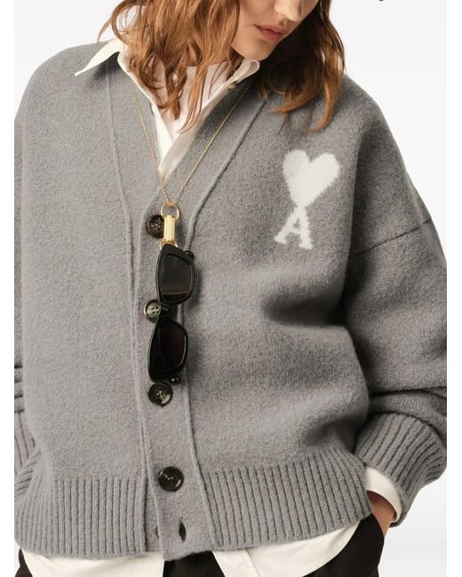 AMI Gray Alpaca Cardigan With Ami De Coeur
