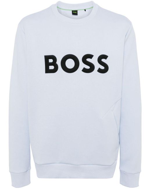 Pull en coton mélangé à logo imprimé Boss pour homme en coloris Gray