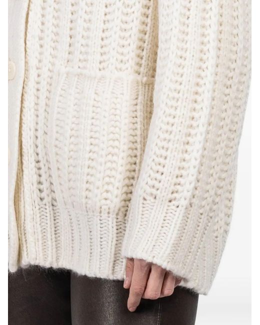 Iris Von Arnim White Delphina Buttoned Pocket Cardigan