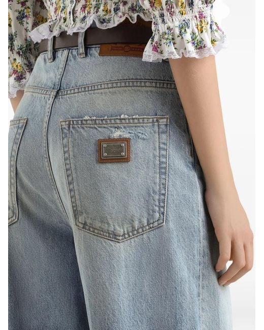 Dolce & Gabbana Blue Distressed Wide-Leg Jeans