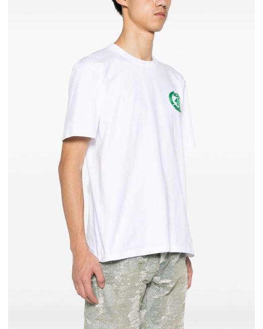 Just Cavalli White Slogan-embroidered Cotton T-shirt for men
