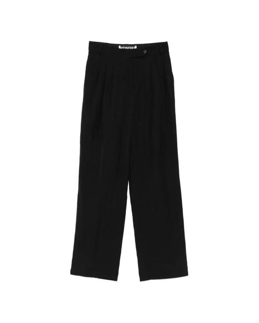 frenken Black Pleated Straight-Leg Trousers