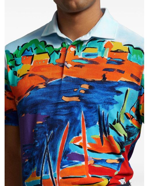 Polo Ralph Lauren Blue Vista Sail-print Cotton Polo Shirt for men