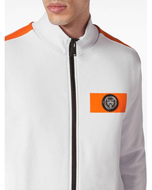 Philipp Plein White Logo-patch Zip-up Jacket for men