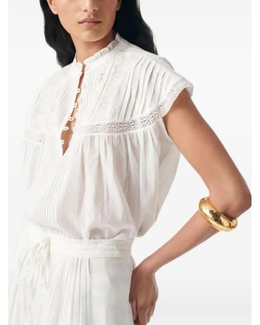 Vanessa Bruno Women's White Ganu Lace-Trimmed Pleated Top