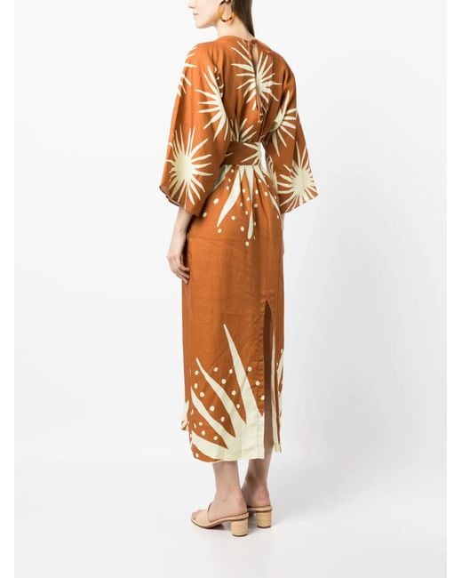 Cala De La Cruz Orange Graphic-Print Linen Dress