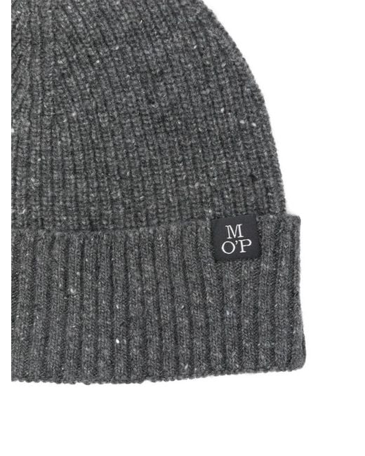 Marc O' Polo Gray Logo-Patch Ribbed Beanie Hat for men