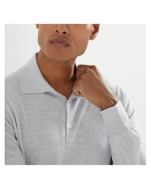 Brunello Cucinelli White Cashmere And Silk Knitted Polo for men