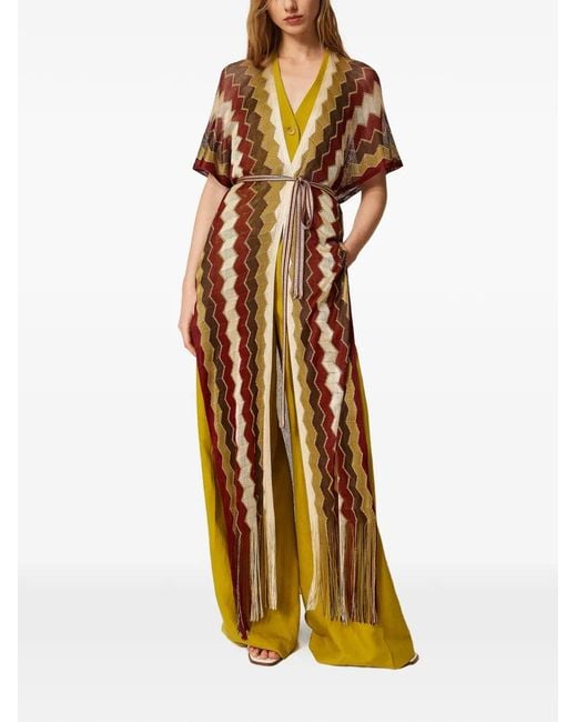 Twinset Metallic Long Multicolour Striped Kaftan