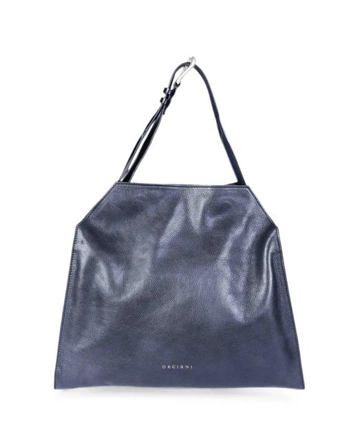 Orciani Blue Trinity M Lagoon Leather Shoulder Bag