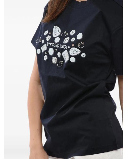 Viktor & Rolf Black Piercing-Detail Graphic-Print T-Shirt