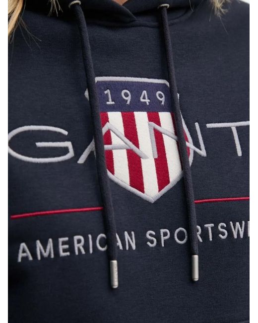 Felpa Con Cappuccio E Logo di Gant in Blue