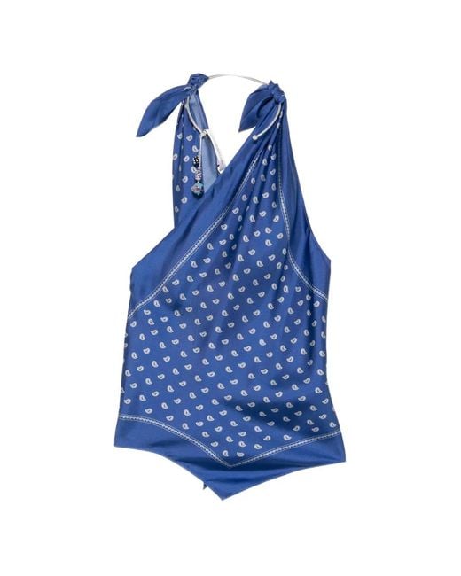 Christopher Esber Blue Bandana-Print Scarf-Tie Top