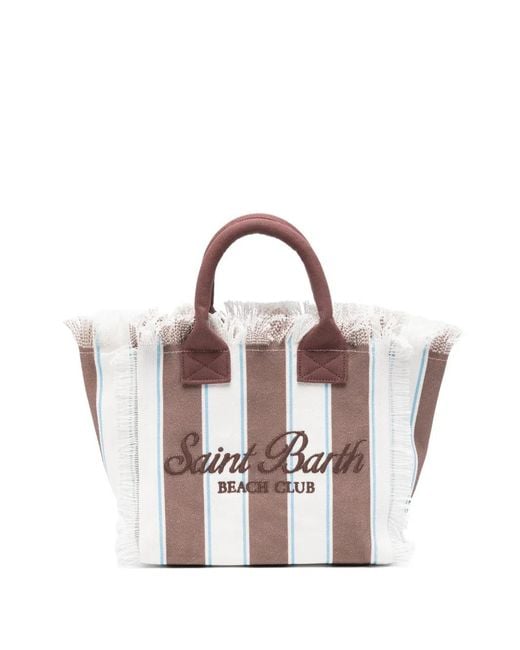 Mc2 Saint Barth Pink Colette Striped Frayed Tote Bag