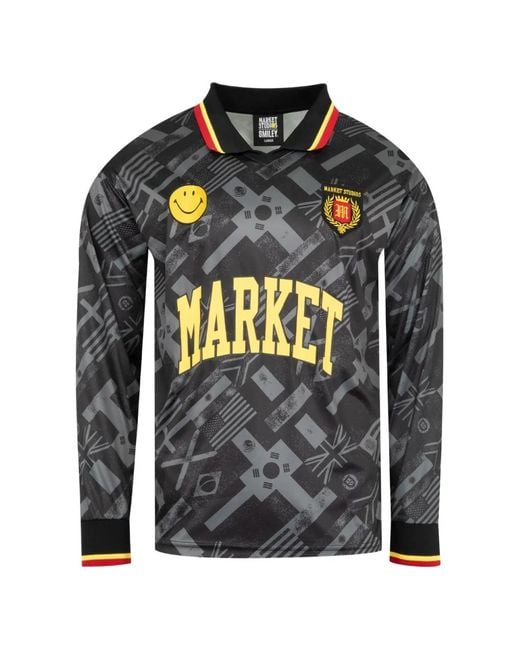 Market Black Smiley International Flags Printed T-Shirt for men