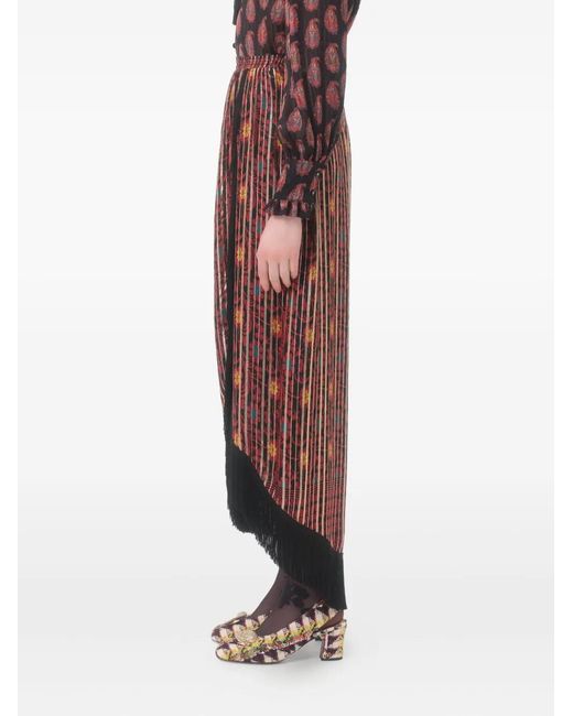 Valentino Garavani Red Lamé Midi Skirt With Apres L'Hiver-Print