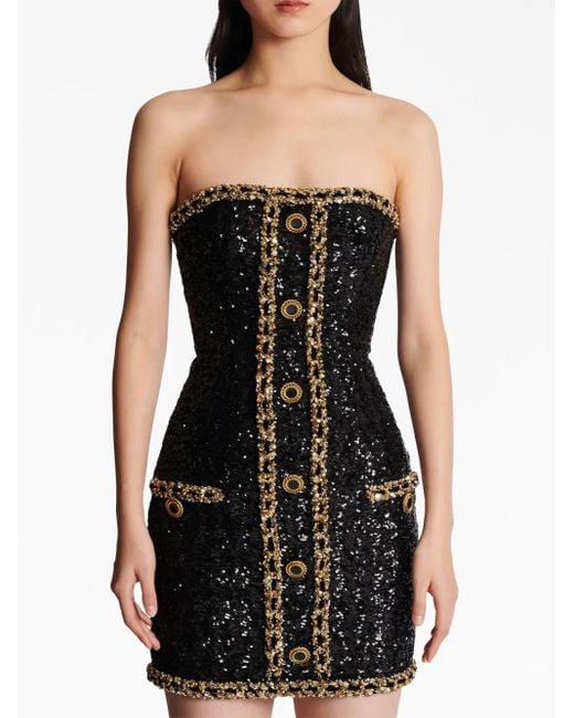Balmain Black Sequin-Embellished Mini Dress