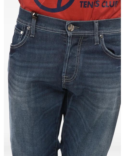 Corneliani Blue Contrasting-Stitch Five-Pocket Regular-Fit Denim Jeans for men