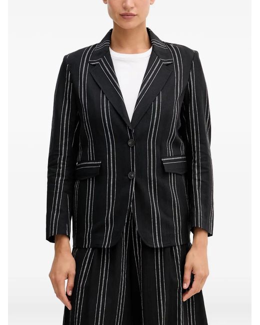 Benetton Black Pinstripe-Pattern Notched-Lapels Blazer