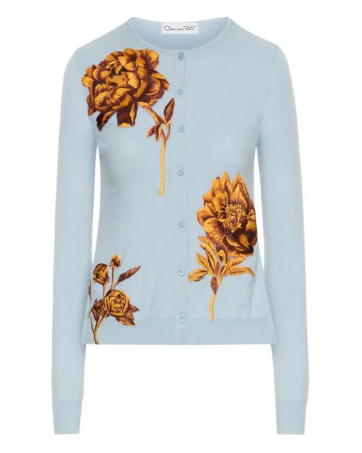 Cardigan À Broderies Oscar de la Renta en coloris Blue