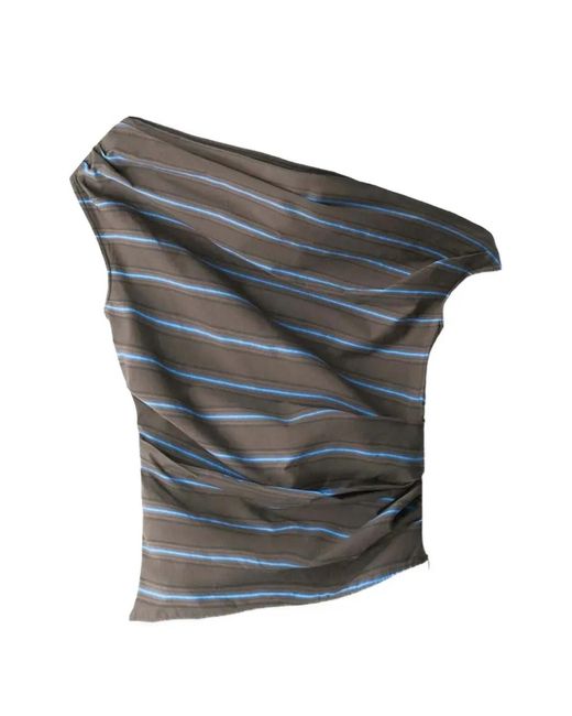 Staud Gray Striped One-Shoulder Top