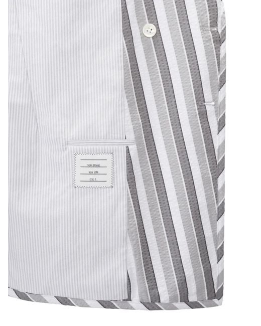 Thom Browne White Repp Striped Seersucker Jacket for men