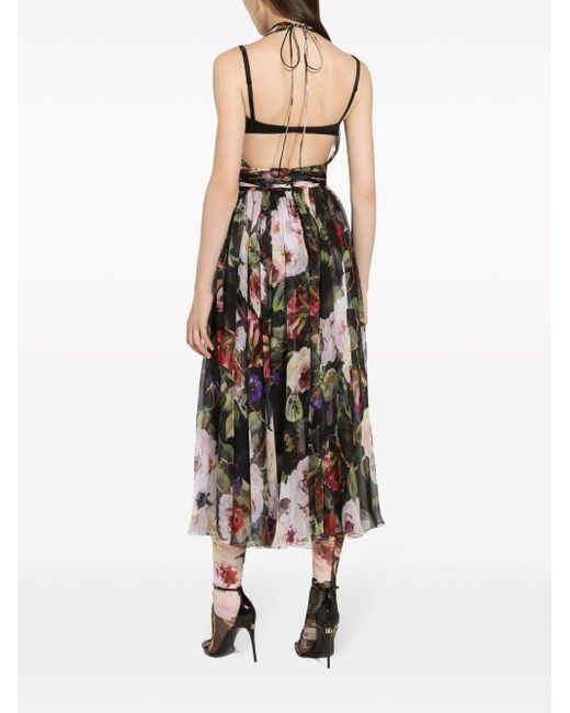 Dolce & Gabbana Black Floral-print Silk Midi Dress